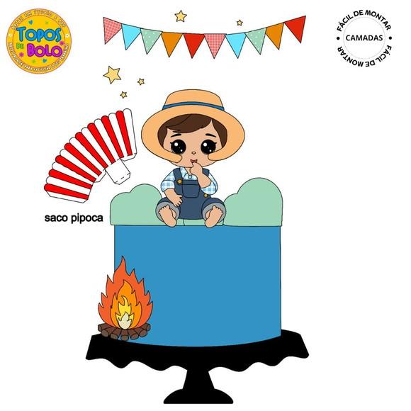 Arquivo de Corte Topo de Bolo Festa Junina Menino Camadas