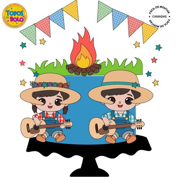 Arquivo de Corte Topo de Bolo Festa Junina Crianças Camadas