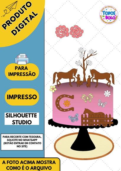 Arquivo de Corte Topo de Bolo Cavalos Crianças