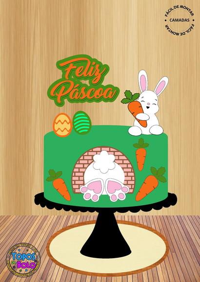 Topo de Bolo Feliz Páscoa Coelho com Cenoura