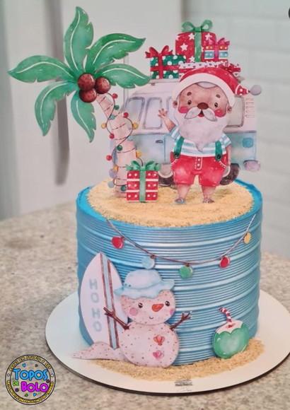 Arquivo de Corte Topo de Bolo Papai Noel Praia