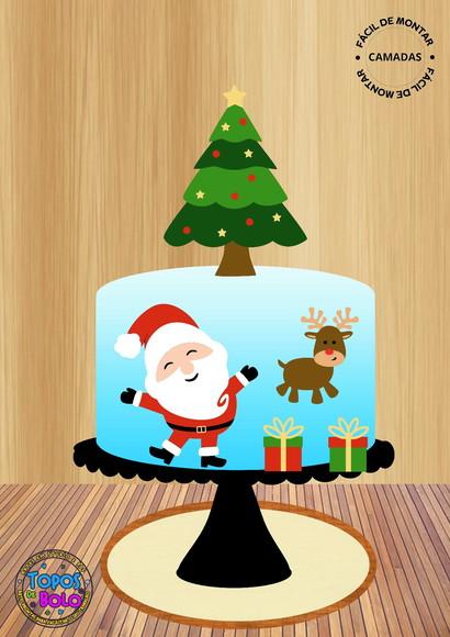 Arquivo de Corte Topo de Bolo Papai Noel com Árvore 01