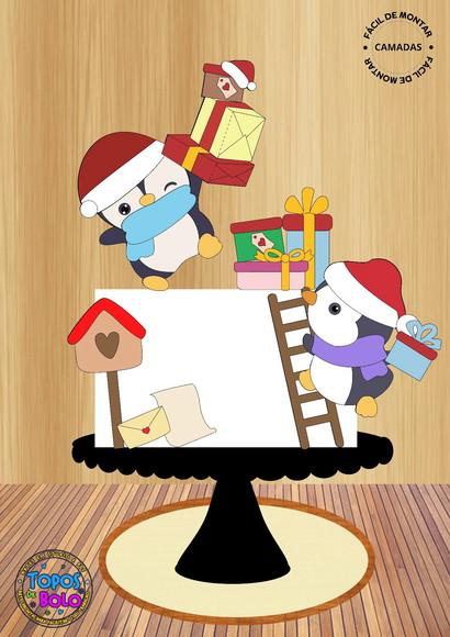 Arquivo de Corte Topo de Bolo Pinguins de Natal
