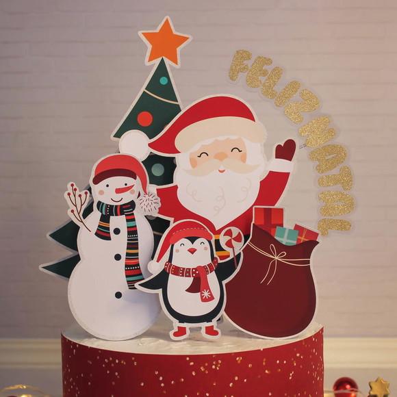 Arquivo de Corte Topo de Bolo Papai Noel e Pinguim