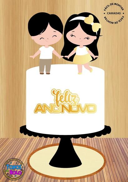 Arquivo de Corte Topo de Bolo Feliz Ano Novo Casal