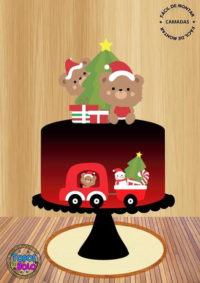 Arquivo de Corte Topo de Bolo Urso Carrinho de Natal