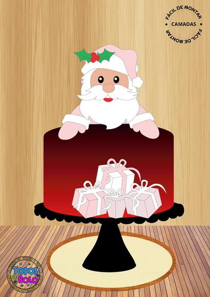 Arquivo de Corte Topo de Bolo Papai Noel Rosa