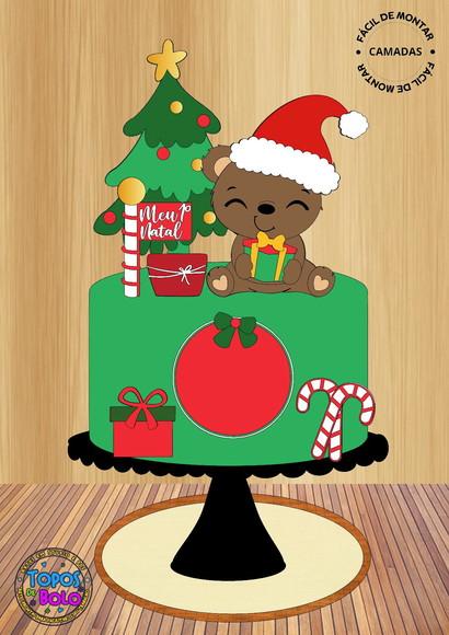Arquivo de Corte Topo de Bolo Ursinho de Natal