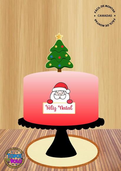 Arquivo de Corte Topo de Bolo Papai Noel com Árvore