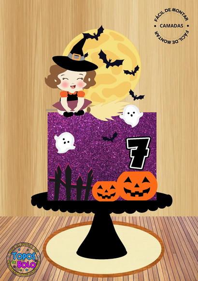 Arquivo de Corte Topo de Bolo Halloween Bruxinha 02