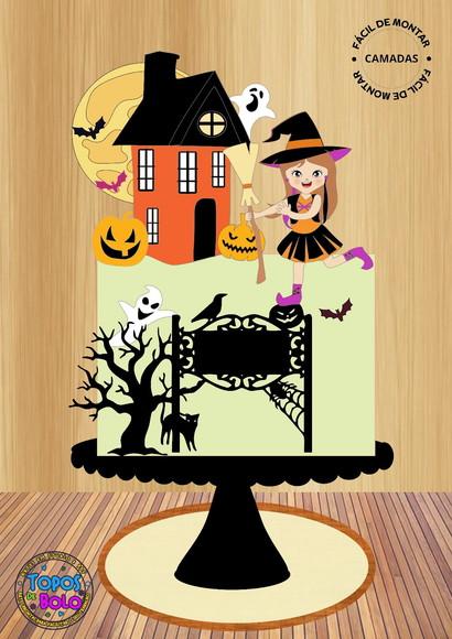 Arquivo de Corte Topo de Bolo Halloween Bruxinha 01