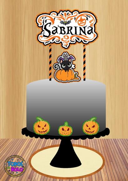 Arquivo de Corte Topo de Bolo Halloween Gatinho e Morcego