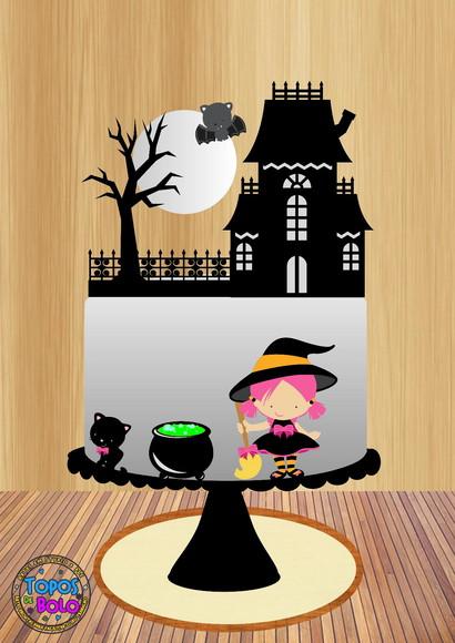 Arquivo de Corte Topo de Bolo Halloween Bruxinha Caldeirao