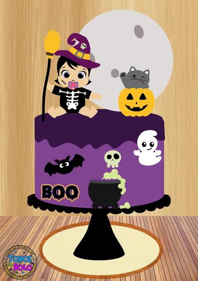 Arquivo de Corte Topo de Bolo Halloween Bebê Gatinho