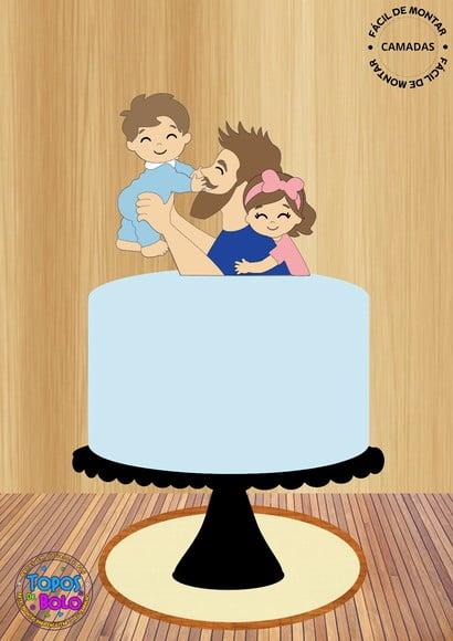 Arquivo de Corte Topo de Bolo Papai com Bebê e Filha