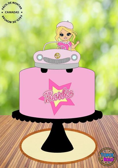 Arquivo de Corte Topo de Bolo Barbie Loira de Carro