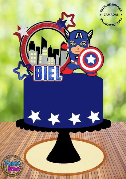 Arquivo de Corte Topo de Bolo Capitão America Cute Camadas