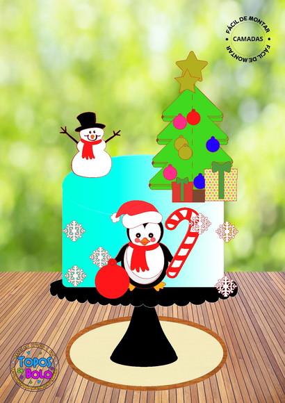 Arquivo de Corte Topo de Bolo Pinguim Natal