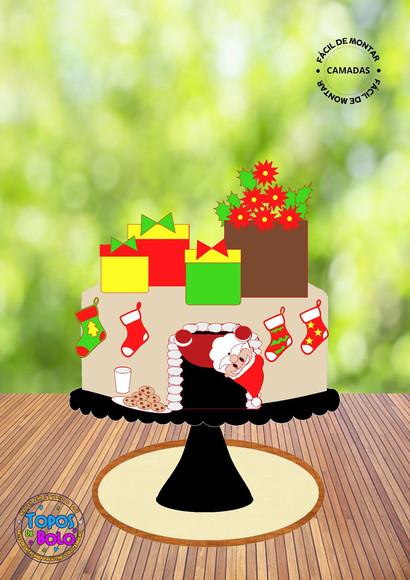 Arquivo de Corte Topo de Bolo Papai Noel Lareira