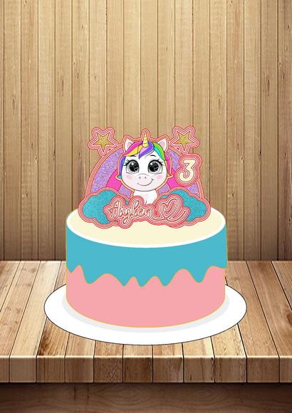 Topper Cake Unicornio e Arcoiris - Arquivo Digital