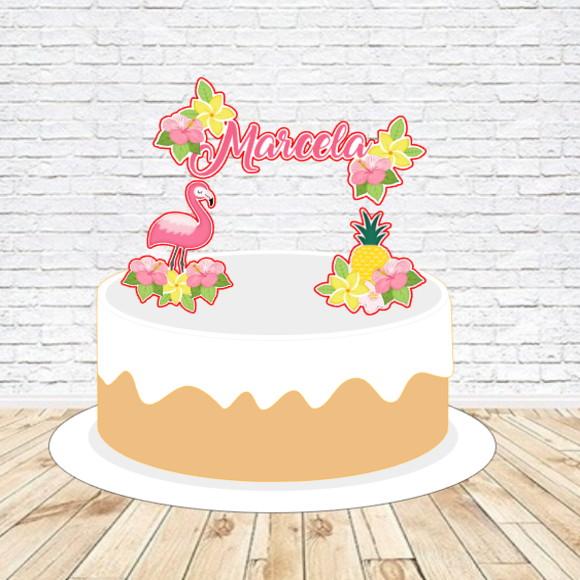 Topo de Bolo Flamingo Floral - Arquivo Digital