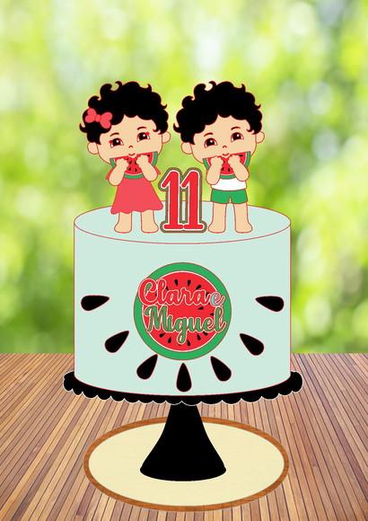 Topo de Bolo Melancia Menina e Menino - Arquivo Digital