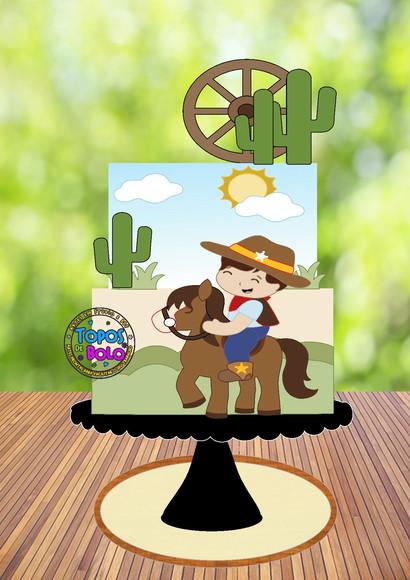Topo de Bolo Cowboy Cute - Arquivo Digital