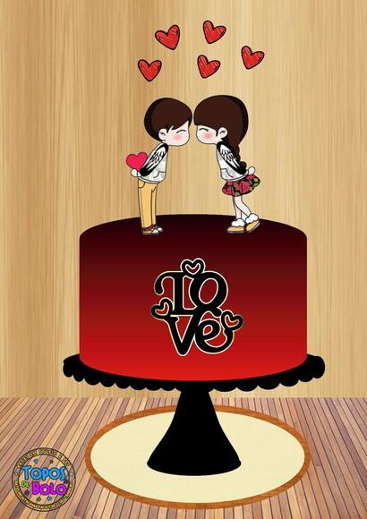 Topo de Bolo Casal Cute - Arquivo Digital