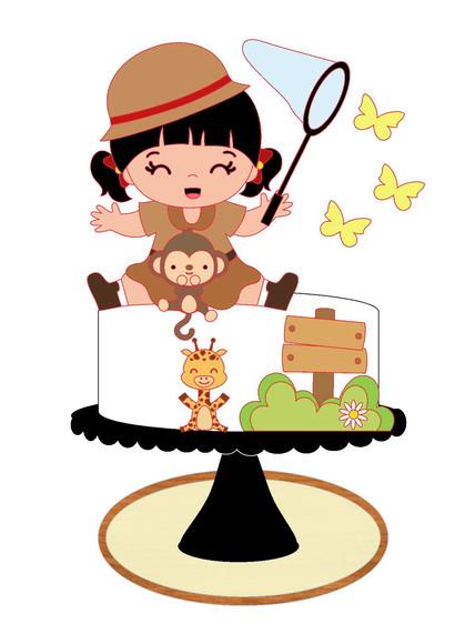 Topo de Bolo Safari Baby Girl - Arquivo Digital