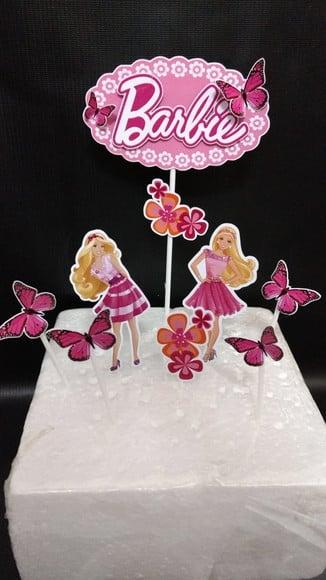 Topo de Bolo Barbie com Flor - Arquivo Digital