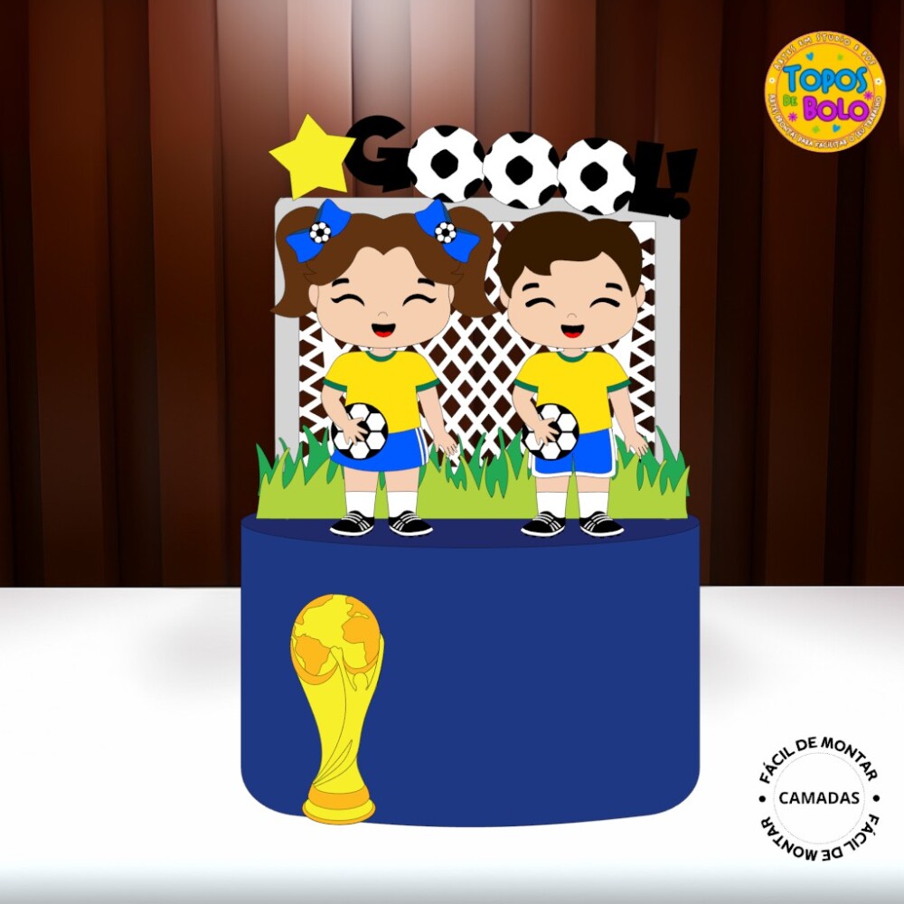 Arquivo de Corte Topo de Bolo Copa Menina E Menino Camadas