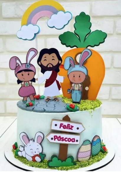 Arquivo de Corte Topo de Bolo Jesus e Coelhinhos