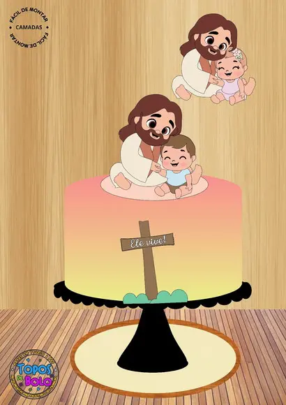 Arquivo de Corte Topo de Bolo Jesus Vive e Bebês