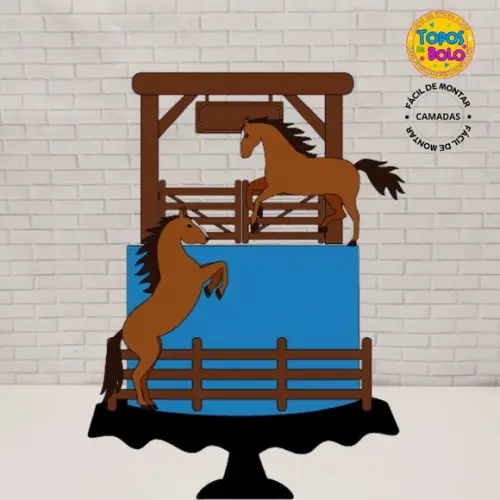 Arquivo de Corte Topo de Bolo Cavalos Fazenda