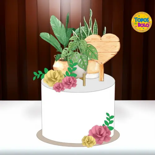 Arquivo de Corte Topo de Bolo Flores e Plantas Aquarela