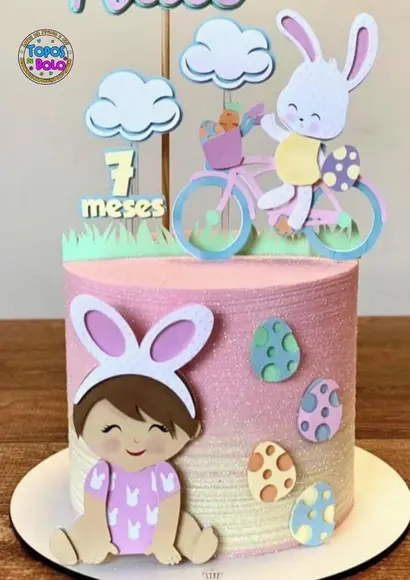 Arquivo de Corte Topo de Bolo Bebê Coelho e Coelho Bicicleta