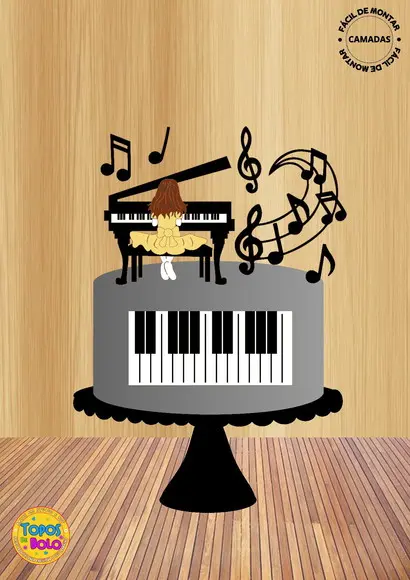 Arquivo de Corte Topo de Bolo Menina Piano
