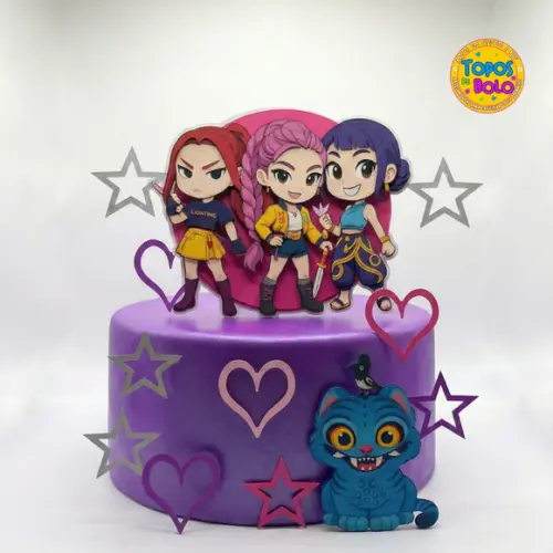 Topo de Bolo Guerreiras do Kpop Cartoon