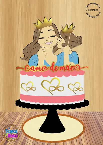 Arquivo de Corte Topo de Bolo Mãe e Filha com Coroa