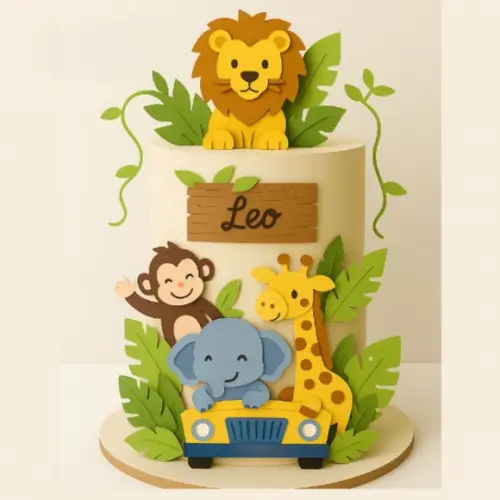 Topo de Bolo Safari em Camadas - Arquivo Studio
