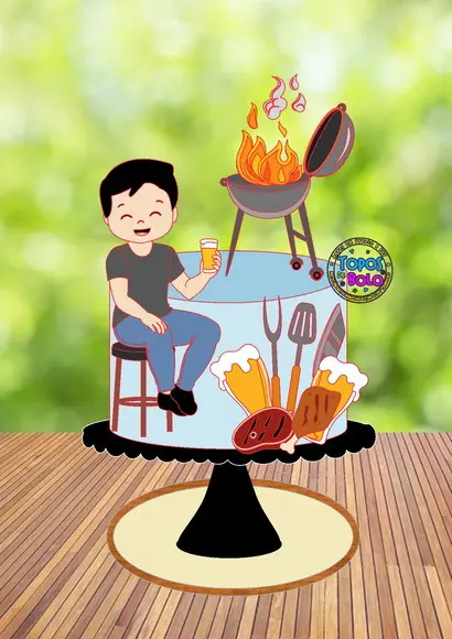 Topo de Bolo Homem e Churrasco - Arquivo Digital