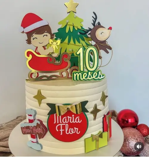 Topo de Bolo Menina Bebê Trenó