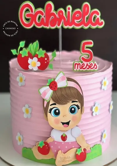 Topo de Bolo Moranguinho Menino Olhos Grande
