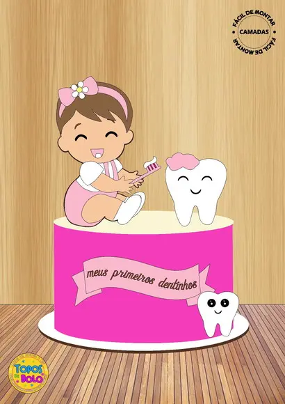 Arquivo de Corte Topo de Bolo Menina Primeiro Dentinho