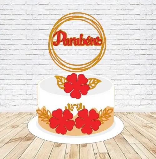 Topo de Bolo Parabéns Circular - Arquivo Digital