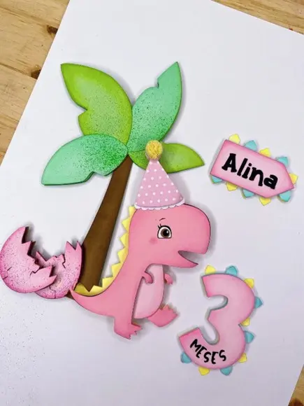 Arquivo de Corte Topo de Bolo Dino Baby Rosa