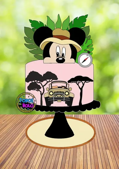 Topo de Bolo Mickey Safari- Arquivo Digital