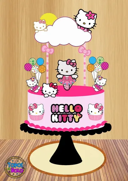 Arquivo de Corte Topo de Bolo Hello Kitty Balões