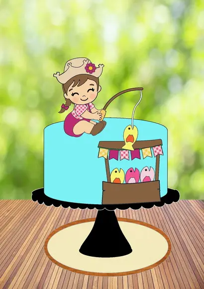 Topo de Bolo Pescaria Menina - Arquivo Digital