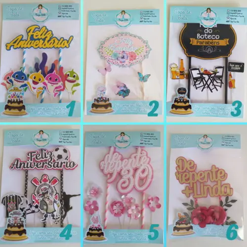 Combo 220 Topos de Bolo Vários Temas e Personagens Studio